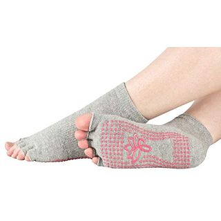 Piarini grau 1 Paar offene Zehensocken kurz ABS Socken Baumwolle