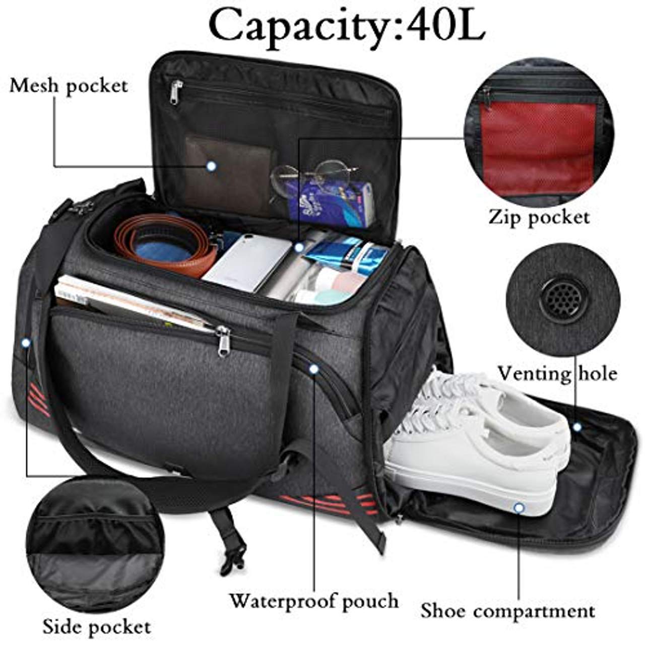 NUBILY Sporttasche für Männer Frauen mit Schuhfach Wasserdicht Reisetasche Weekender