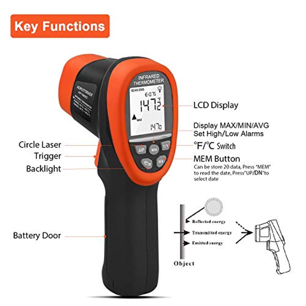 Infrarot Thermometer AP-985C Laser Thermometer Gun Digital