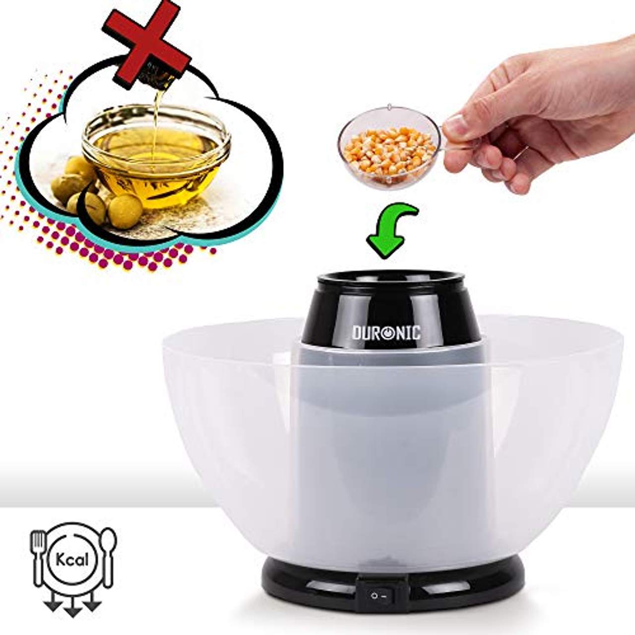 Duronic POP50 Popcornmaschine Heißluft ohne Fett & Öl