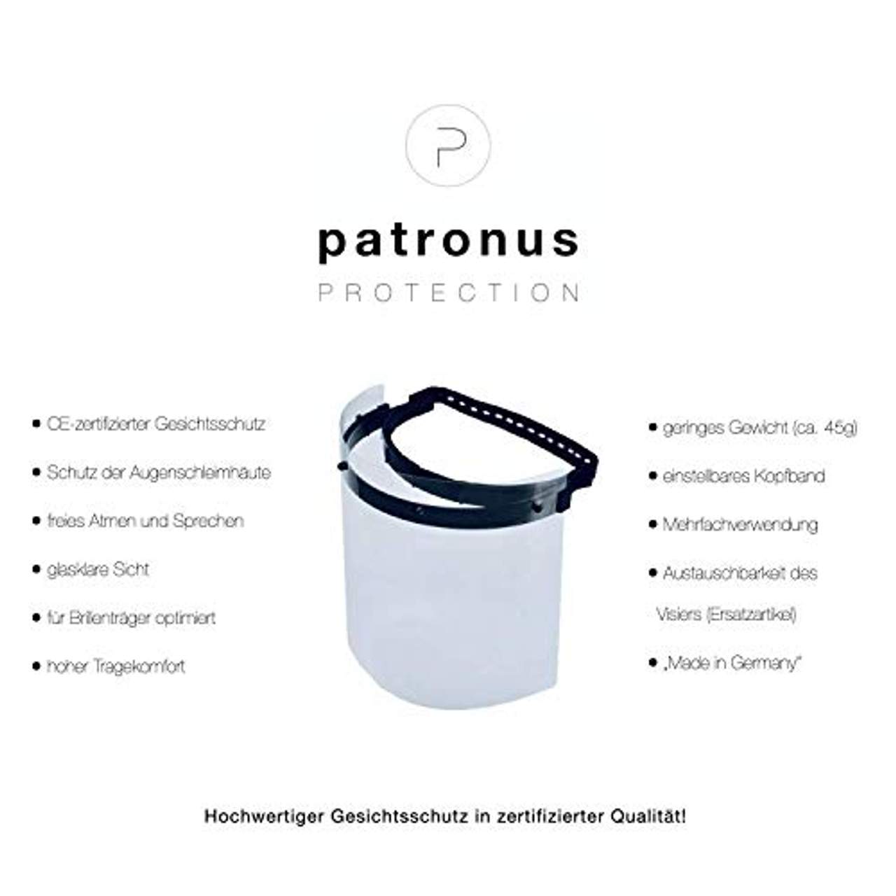 PATRONUS PROTECTION CE-zertifizierter Gesichtsschutz und Augenschutz