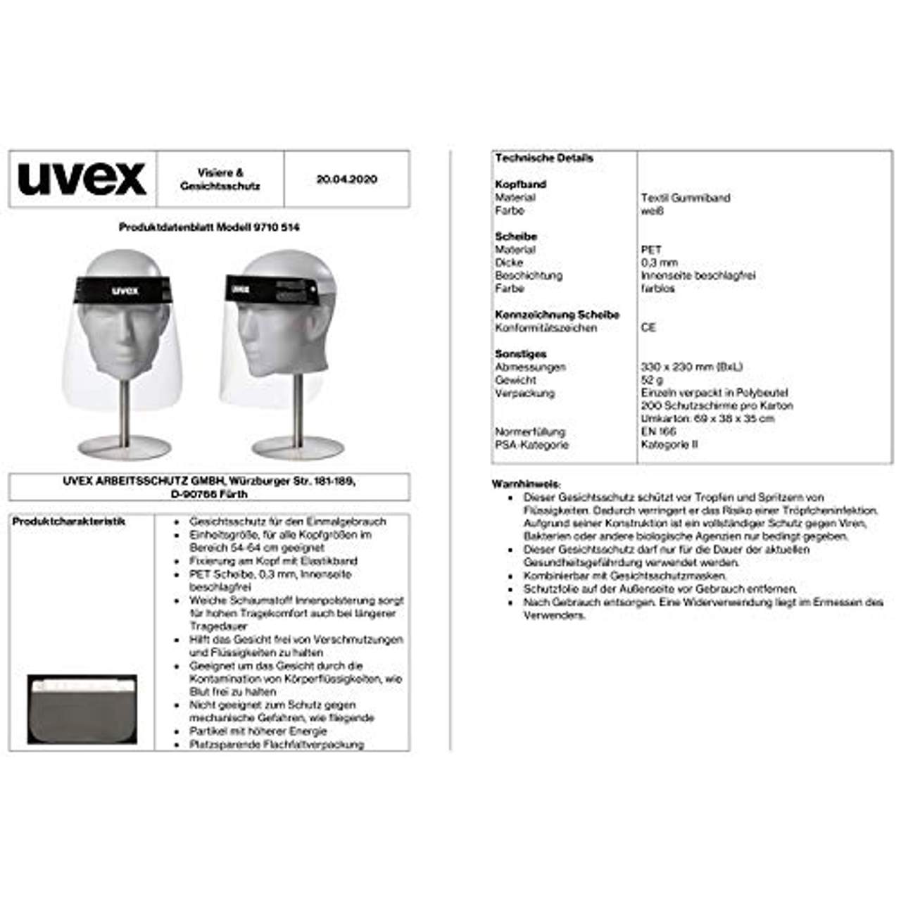 uvex 9710 PET-Gesichtsschirm Schutz-Visier