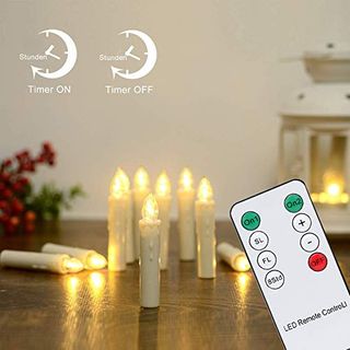 Hengda 40X LED Weihnachtskerzen mit Fernbedienung Timer Warmweiß Dimmbar Kerzen mit Batterien