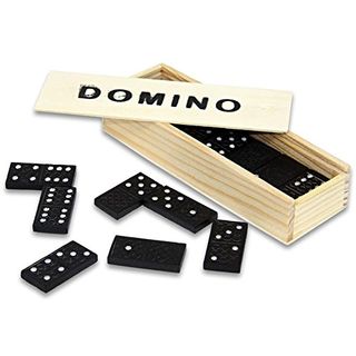 CAGO Domino Dominosteine in Holzbox Holz 14,5 x 5 x 3 cm schwarz