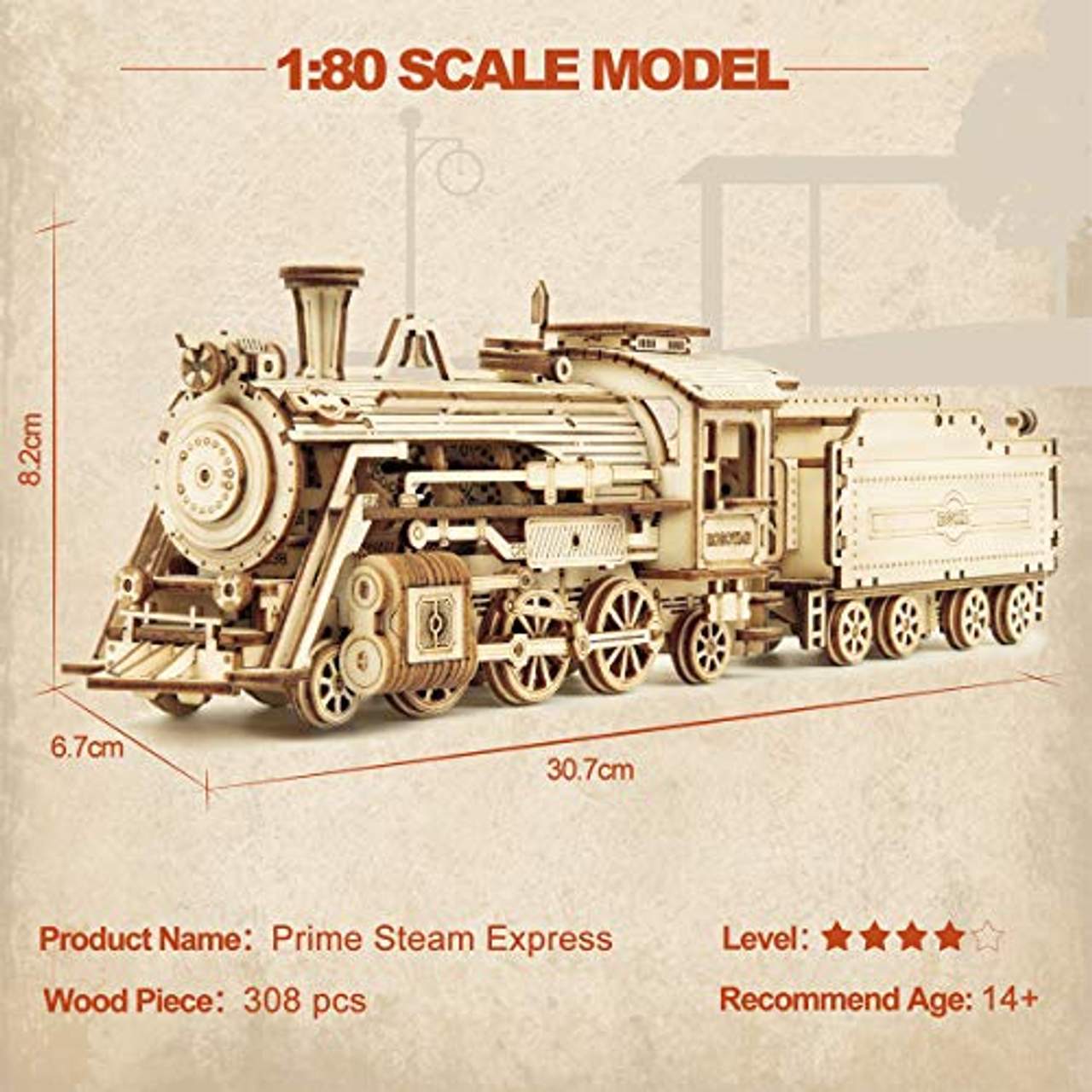 ROKR 3D Puzzle Express Dampflokomotive Holzpuzzle Modellbau