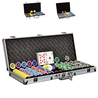 SONLEX Pokerkoffer mit 300 500 1000 Laser Pokerchips 12 g abschließbar Pokerkarten Zubehör Deluxe
