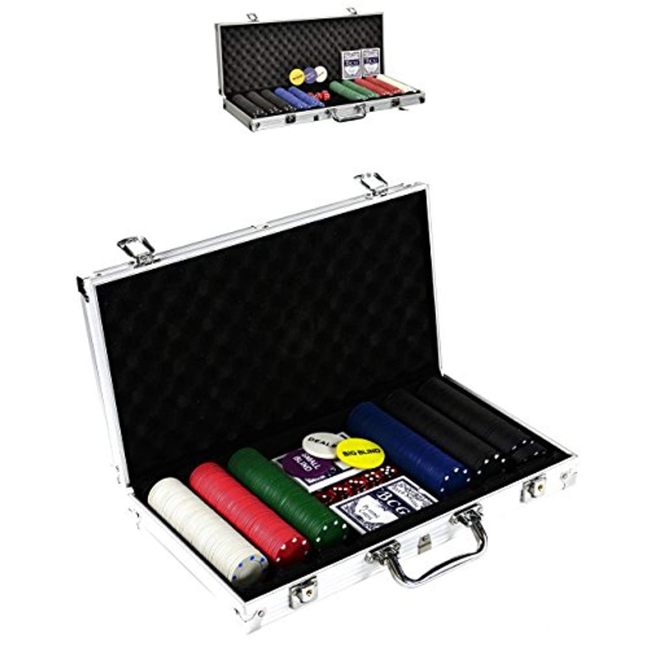 SONLEX Pokerkoffer mit 300 500 Pokerchips abschließbar Pokerkarten Zubehör Deluxe