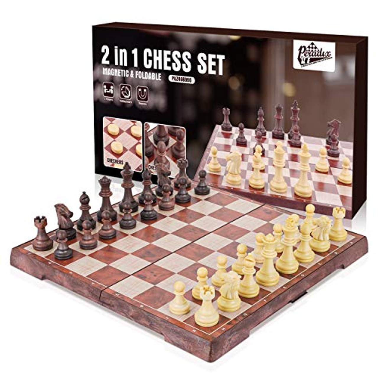 Peradix Schachspiel Magnetisch Dame Spiel 2 in 1 Einklappbar Schachbrett