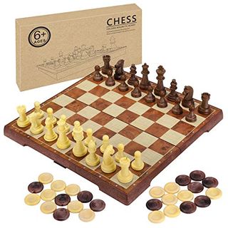 Faltbares Holz Schach Brett Schach-Stuecke Set mit Schloss und Scharnieren M6L1 