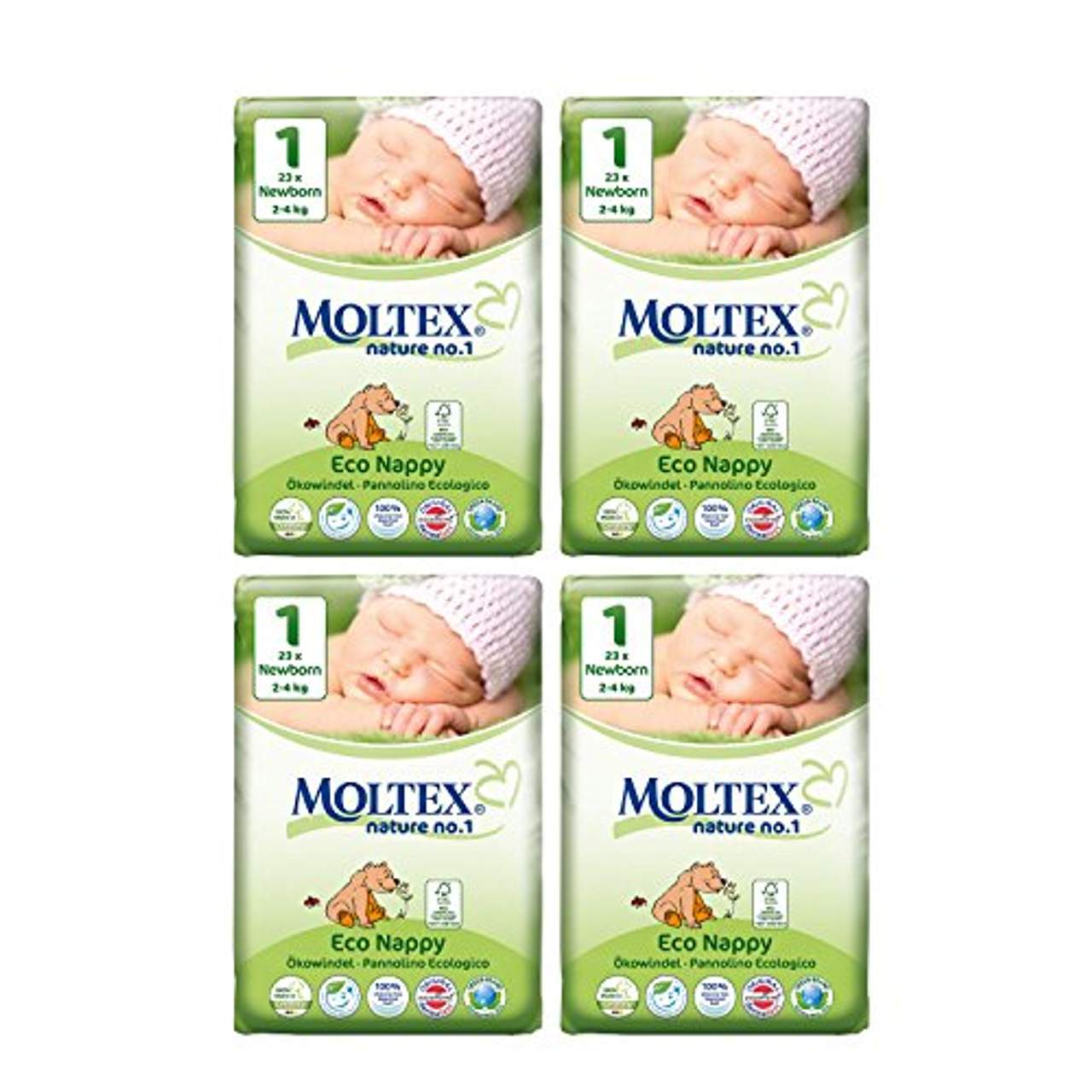 Moltex Packung mit 4x23 (96) Moltex Newborn Windeln Größe 1
