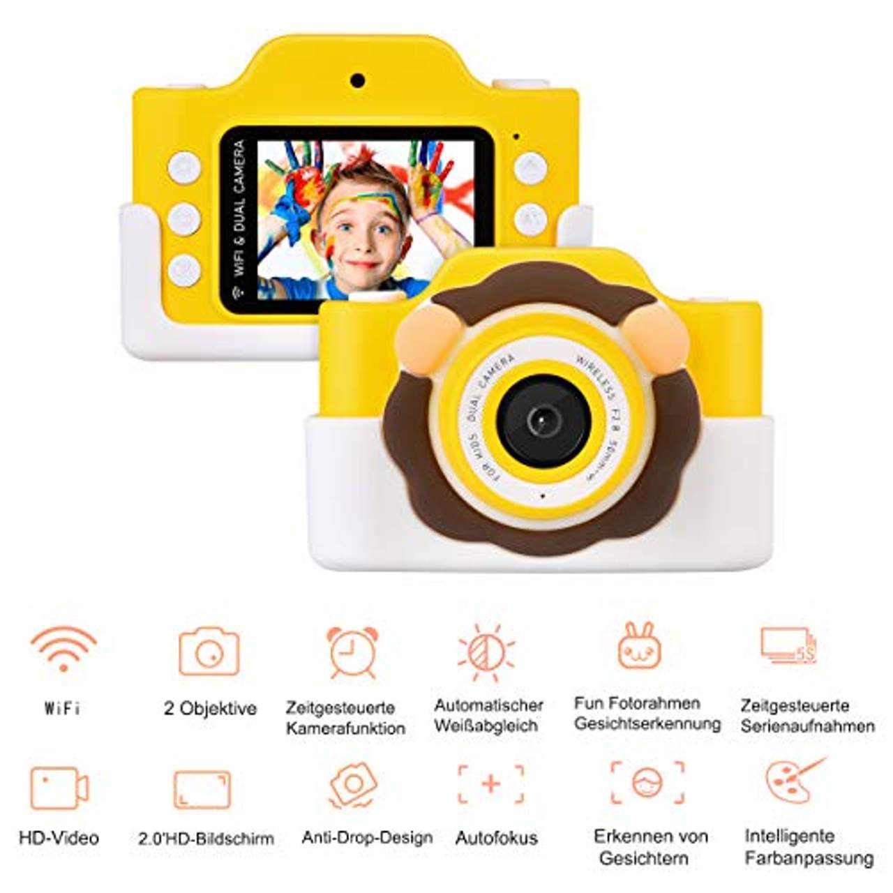 Tyhbelle WiFi Kinderkamera mit Cartoon-Schutzhülle 24 Megapixel HD 