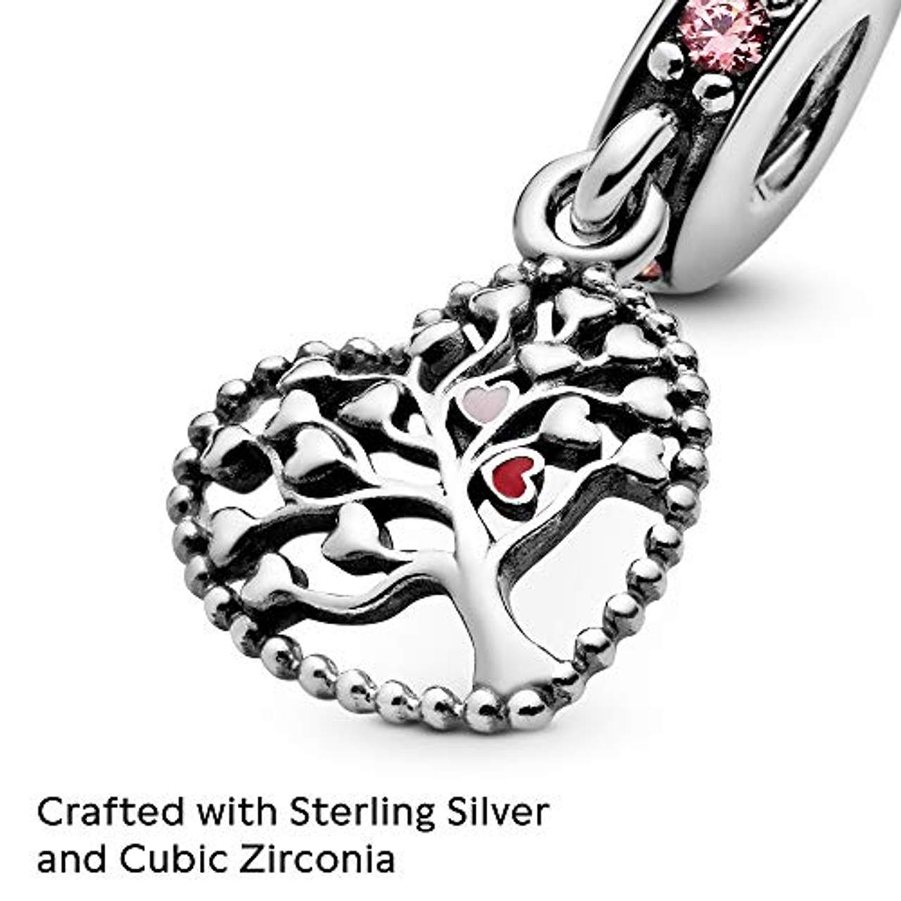 Pandora Moments Rosafarbener Stammbaum Charm-Anhänger Sterling Silber