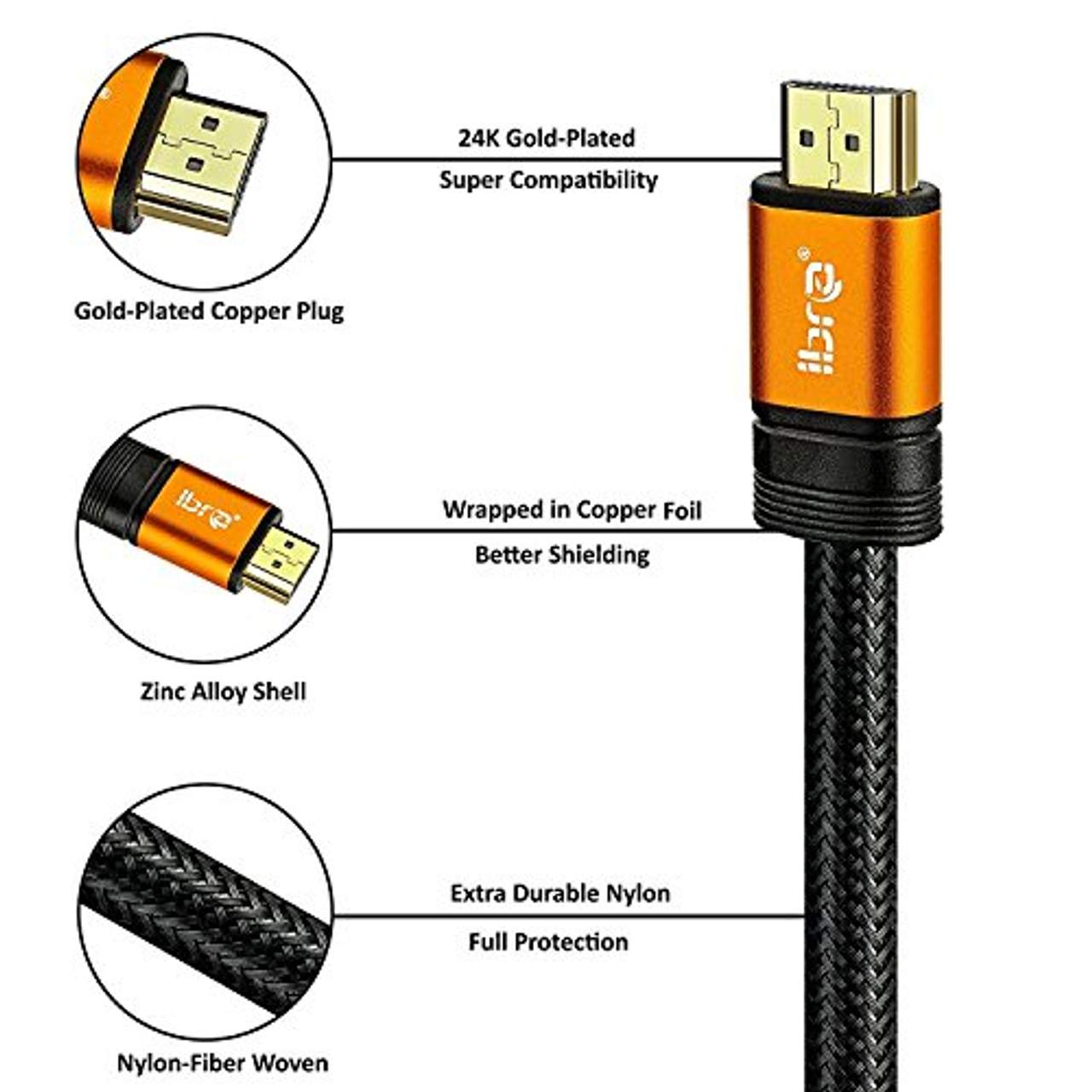 IBRA Orange 2.1 Hdmi Kabel 8K Ultra High-Speed 48Gbps Blei