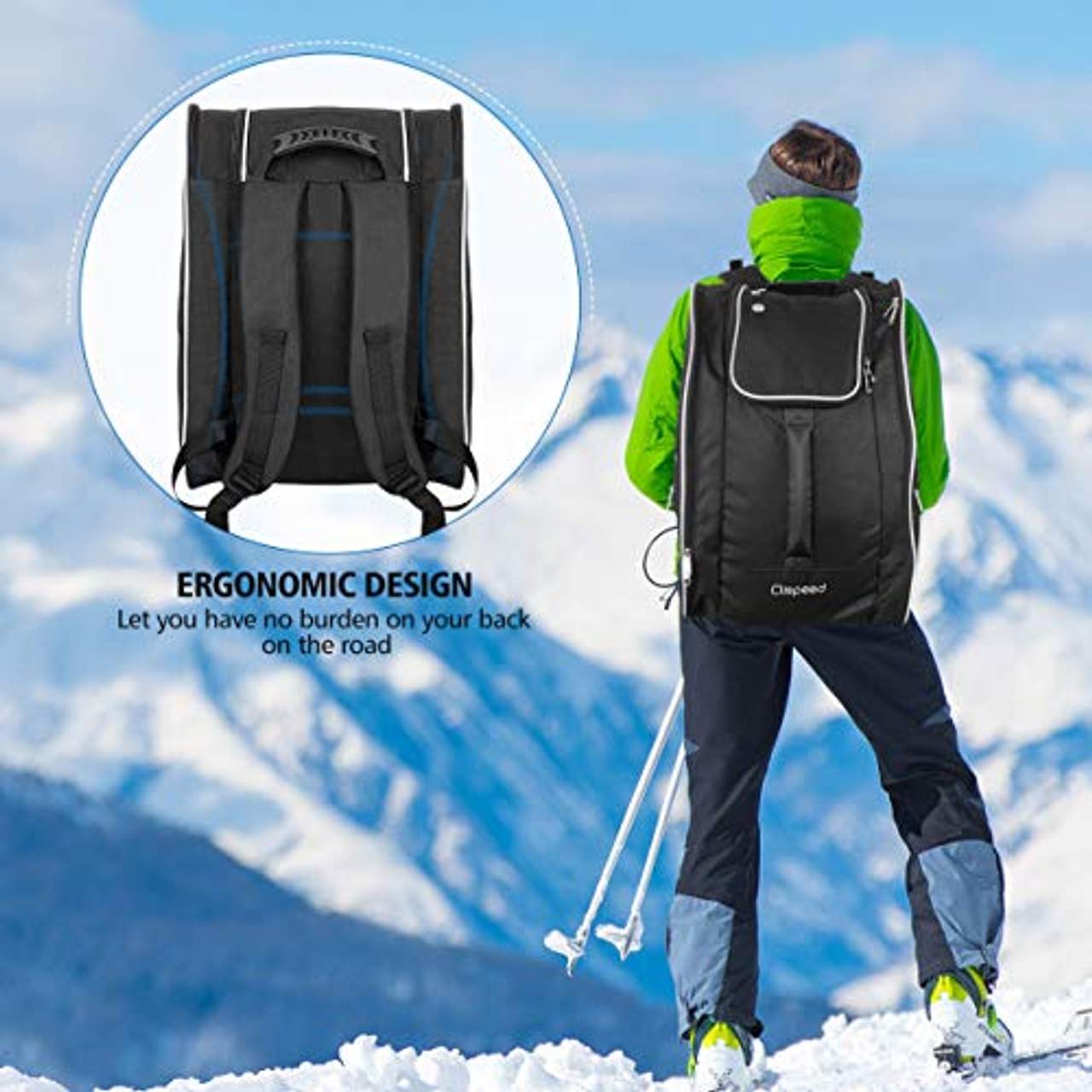 CLISPEED Skischuhtasche Helmtasche Extra Großer Skitaschen Skiausrüstungsrucksack