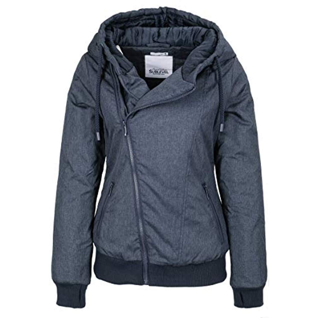 Sublevel Damen Winter-Jacke mit Kapuze warm gefüttert Blue L