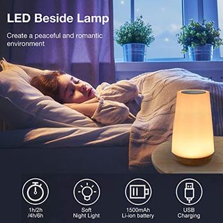DE!LED Nachttischlampe Touch-Sensor-Steuerung Leseleuchte Dimmbar RGB Tischlampe
