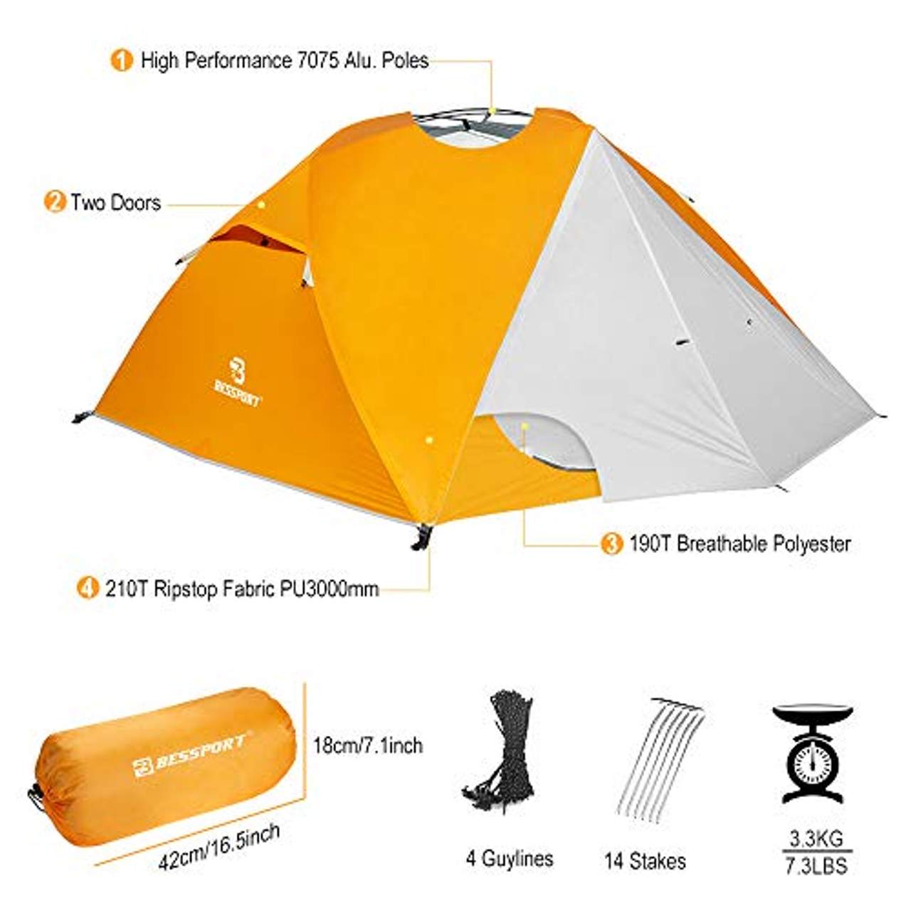 Bessport Camping Zelt 3 Personen Ultraleichte Zelt Wasserdicht