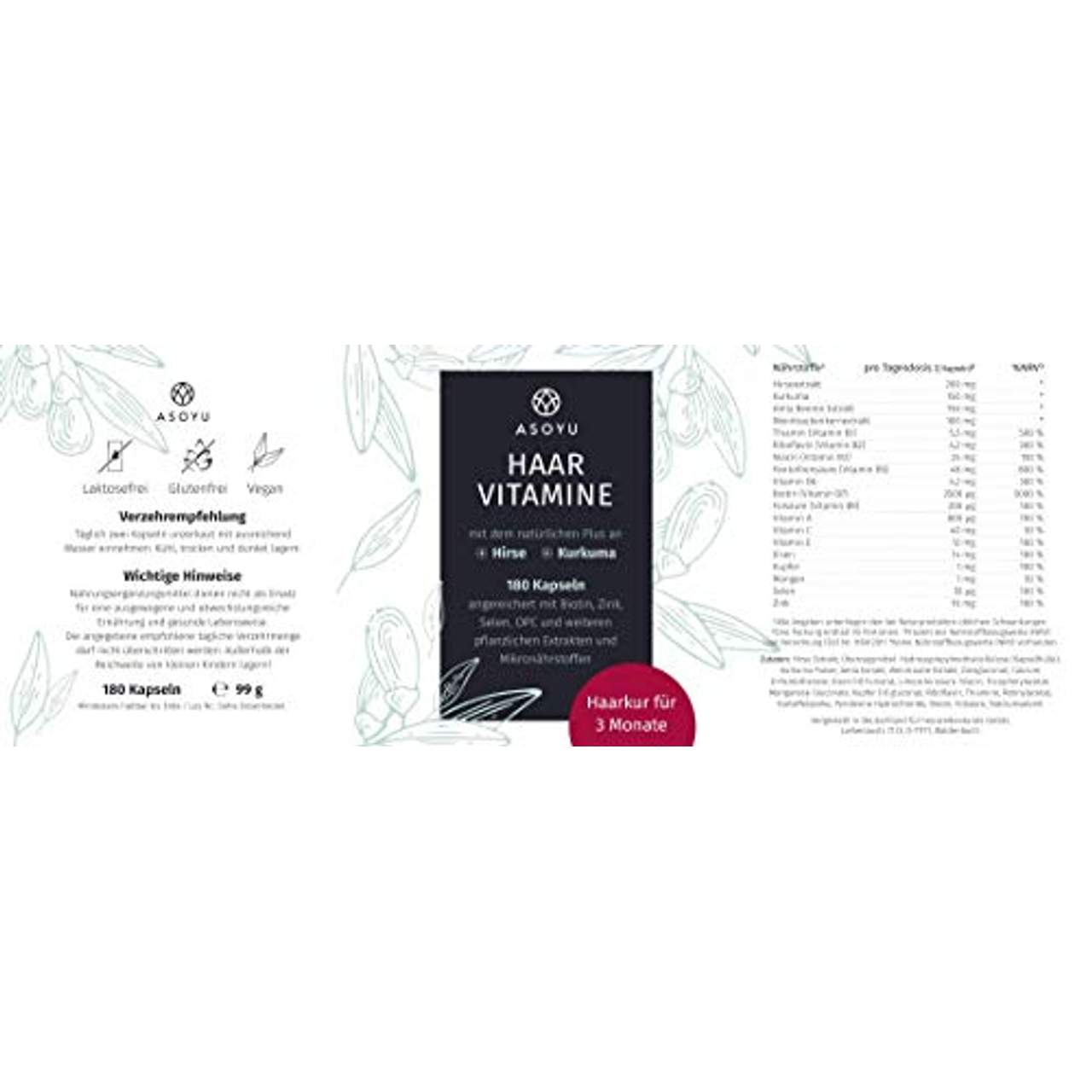 Asoyu Haar-Vitamine 180 vegane Kapseln