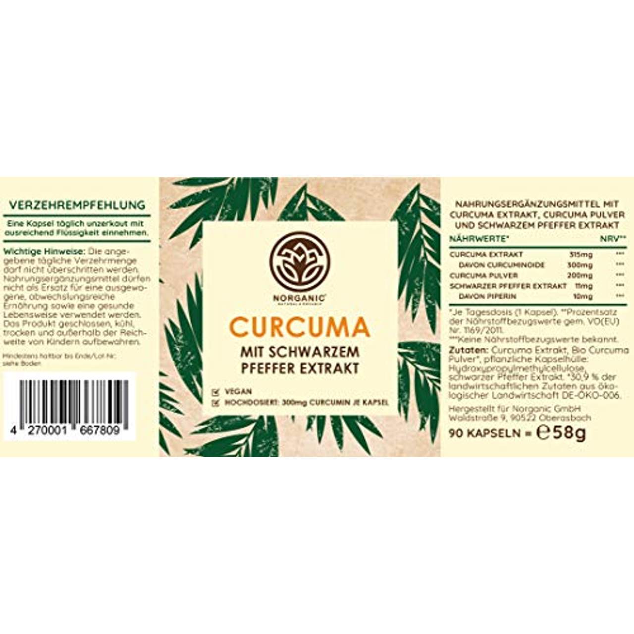 Norganic Curcuma Extrakt Kapseln