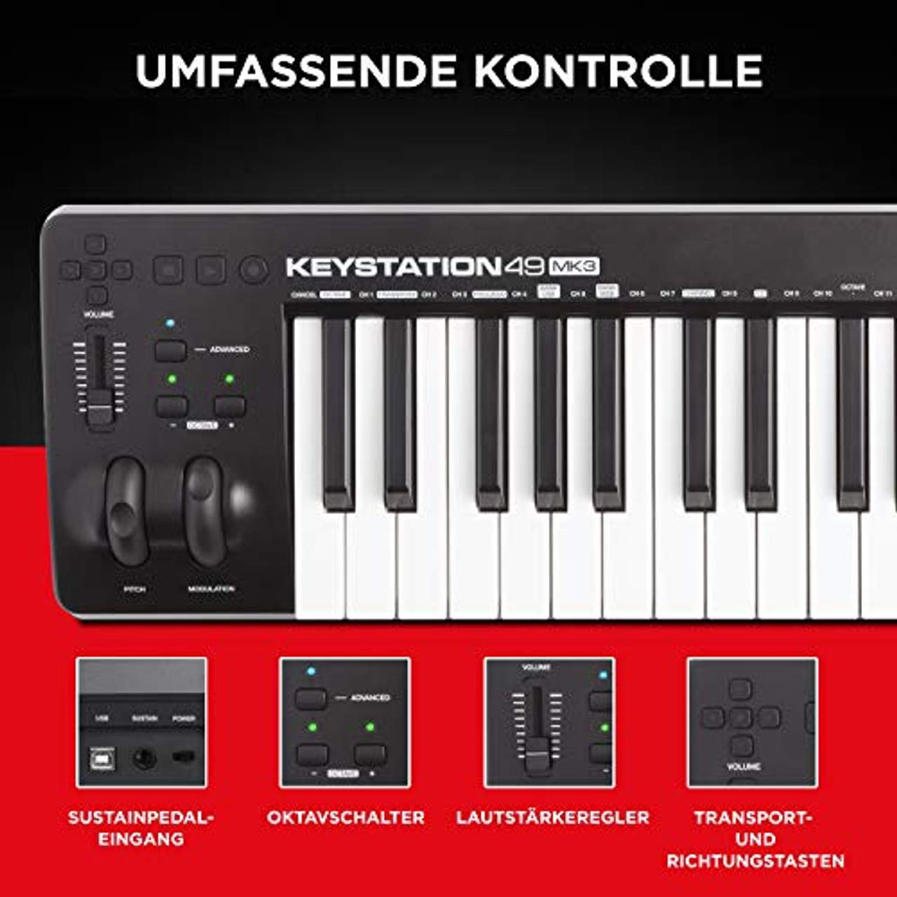 M-Audio Keystation 49 Mkiii Kompakter 49-Tasten Midi Keyboard Controller