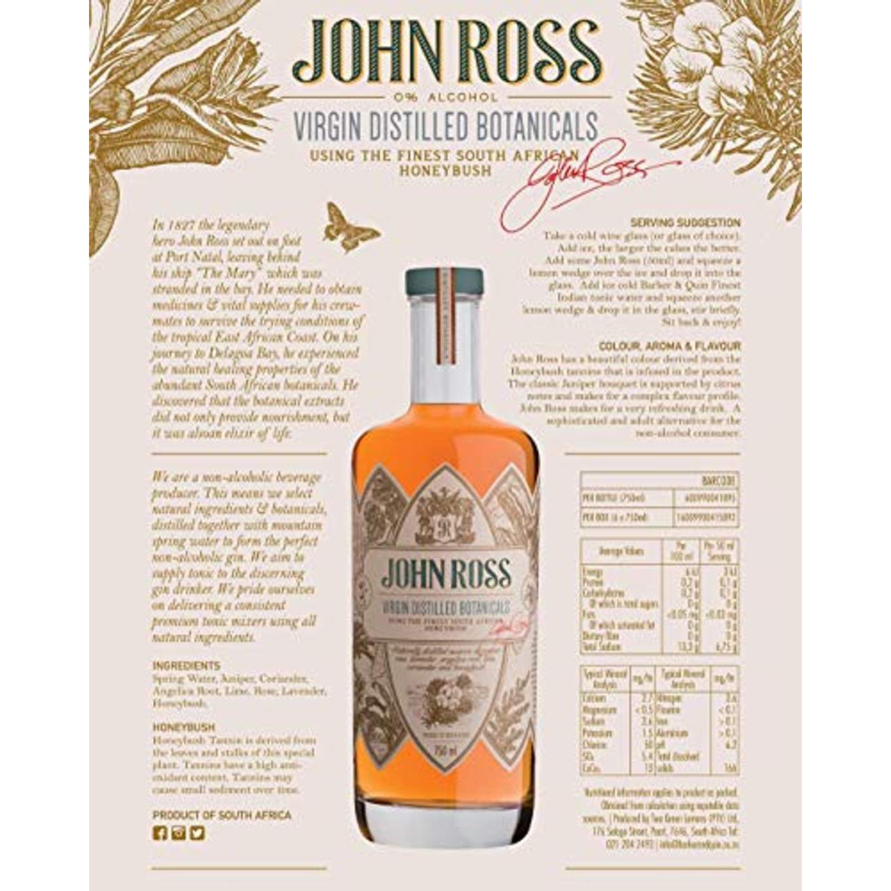 John Ross Virgin GIN 0Vol% Alkohol Südafrika 0,75l