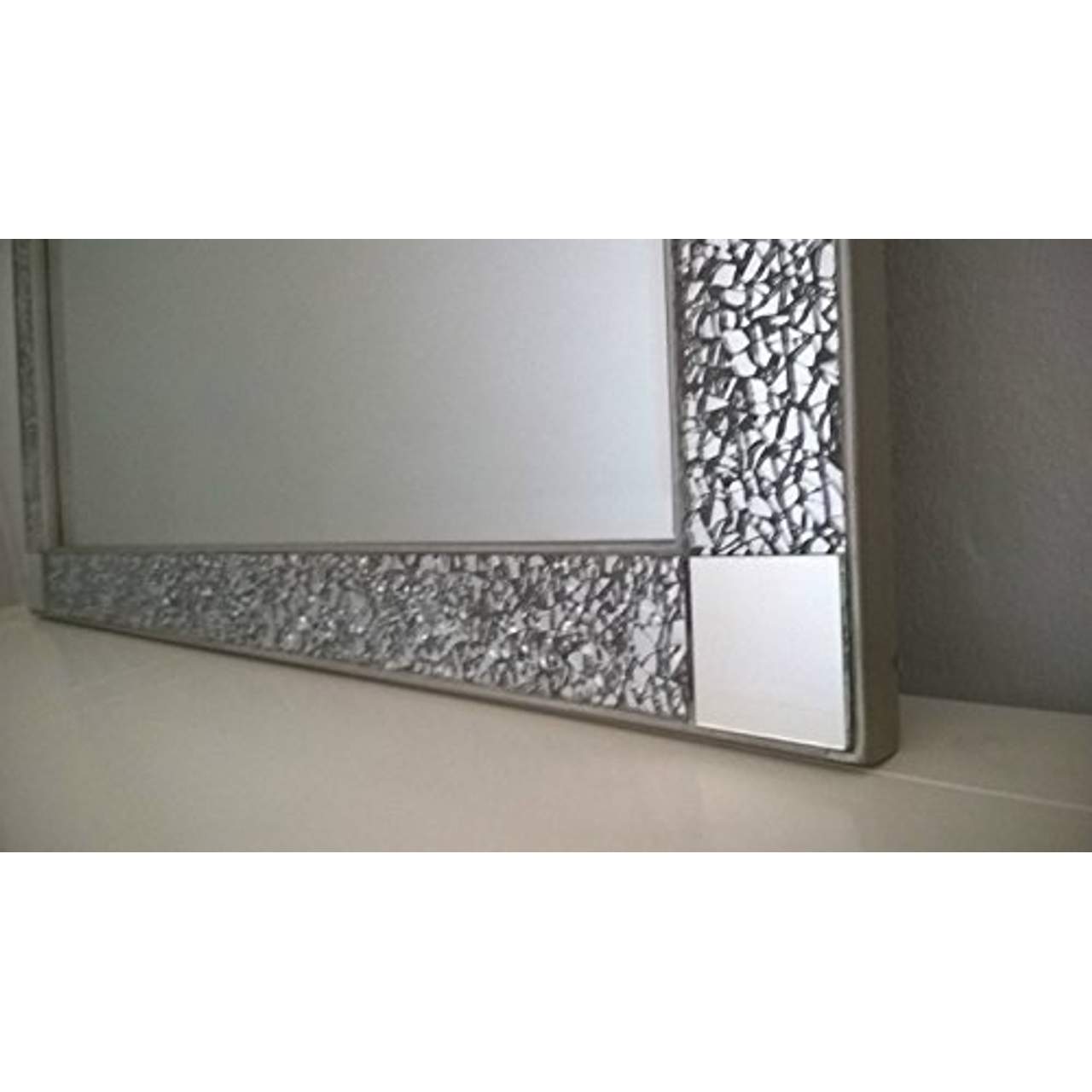 Premierinteriors Crackle Design Wand Spiegel abgeschrägten Silber Rahmen