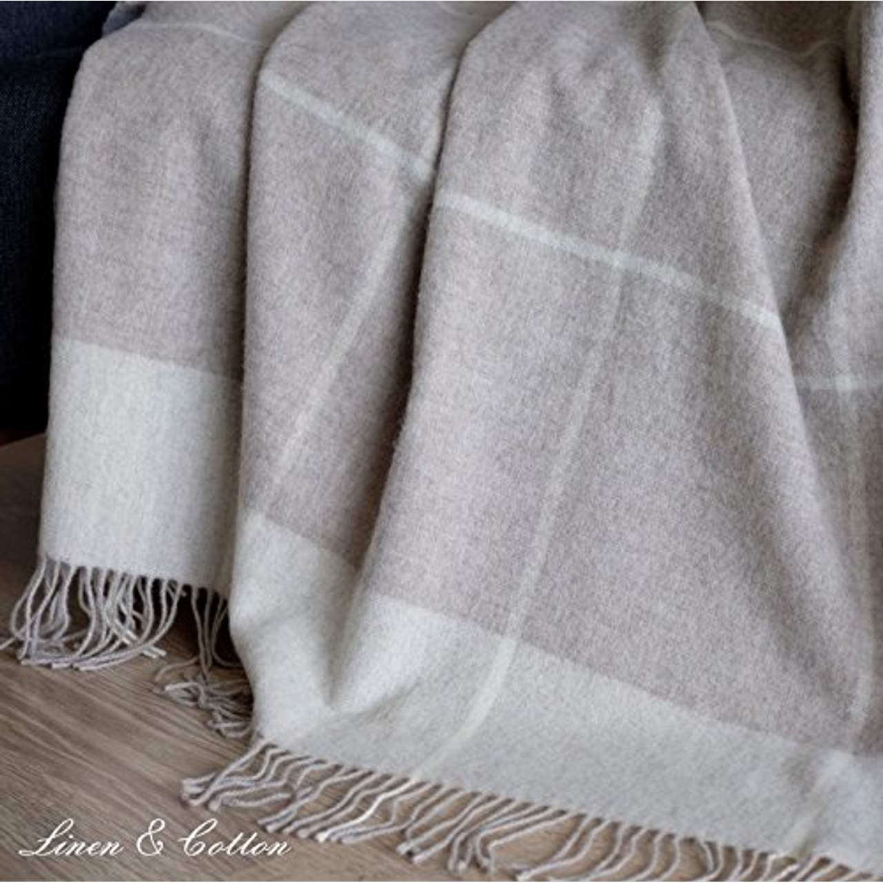 Linen & Cotton Luxus Wolldecke Olivia
