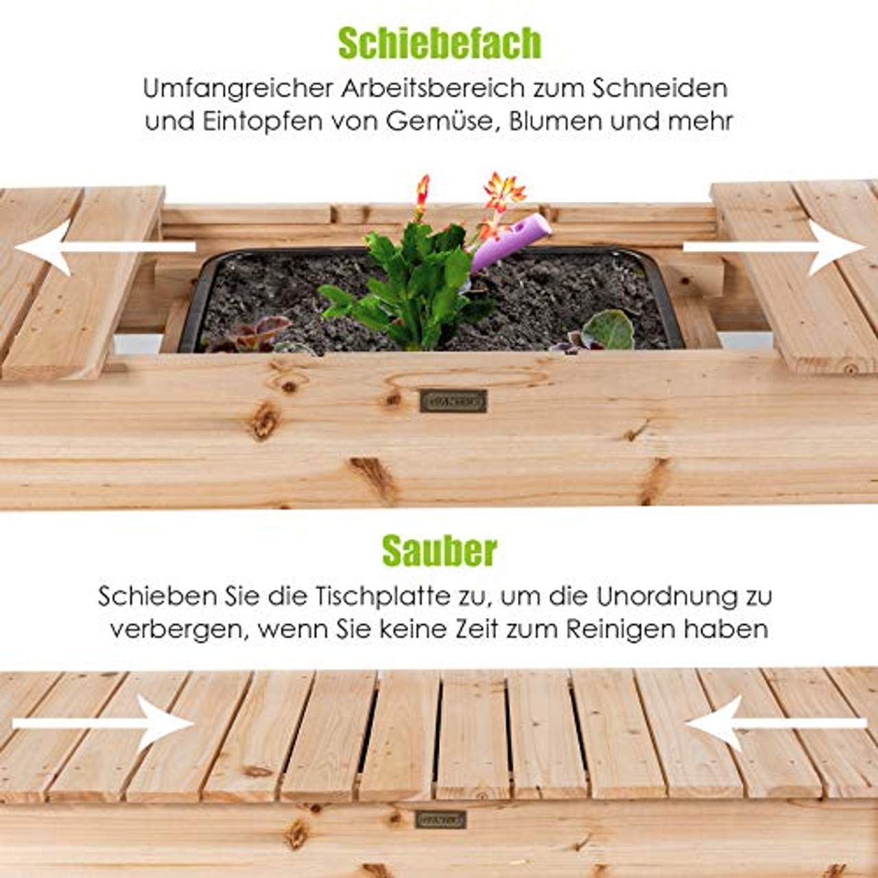COSTWAY Gärtnertisch Holz Pflanztisch Garten Arbeitstisch Gartentisch