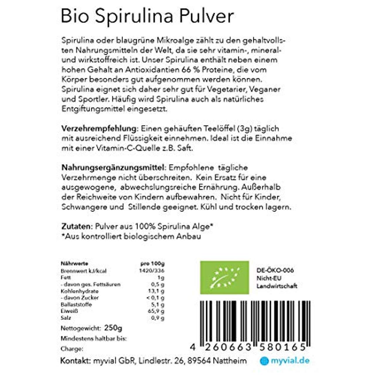 myvial Spirulina Pulver Bio 250g