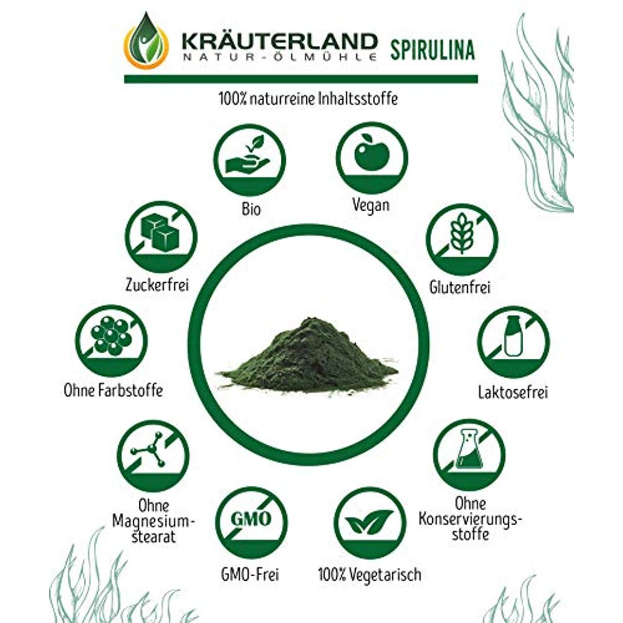 Kräuterland Bio Spirulina Pulver 500g