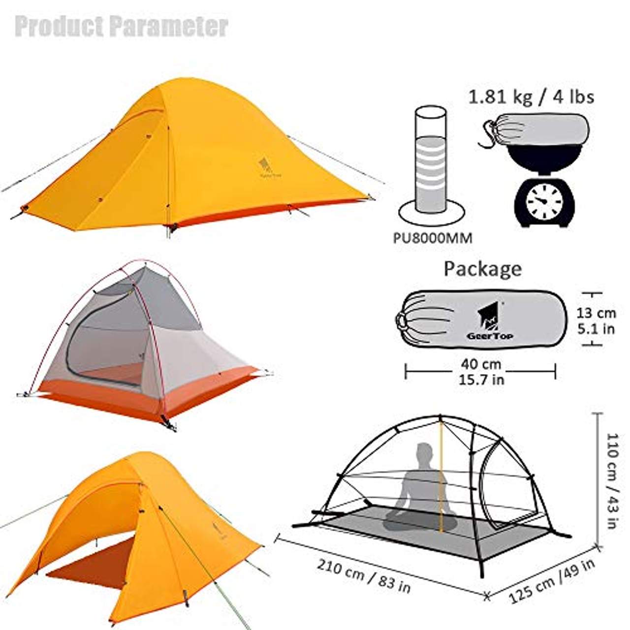 GEERTOP Campingzelt Ultraleichte 2 Personen Doppelten Zelt 3-4 Saison