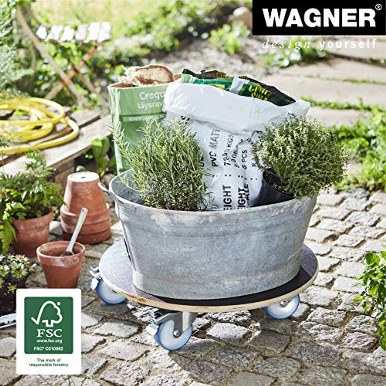 WAGNER Pflanzenroller Maxigrip Ø 58 x 14,5 cm I Transporthilfe & Kübelroller