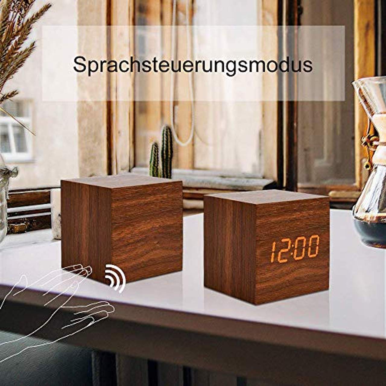 fomobest LED Wecker Wiederaufladbar Holz Tischuhr Klein Cube Datum