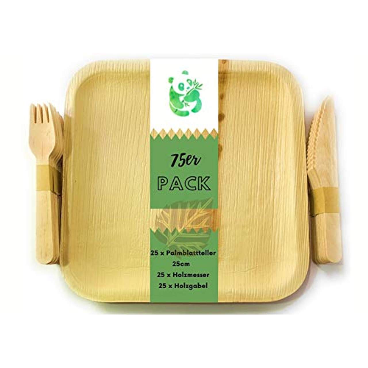 Grüner Panda 25stk Pack|25x25cm Palmblattteller