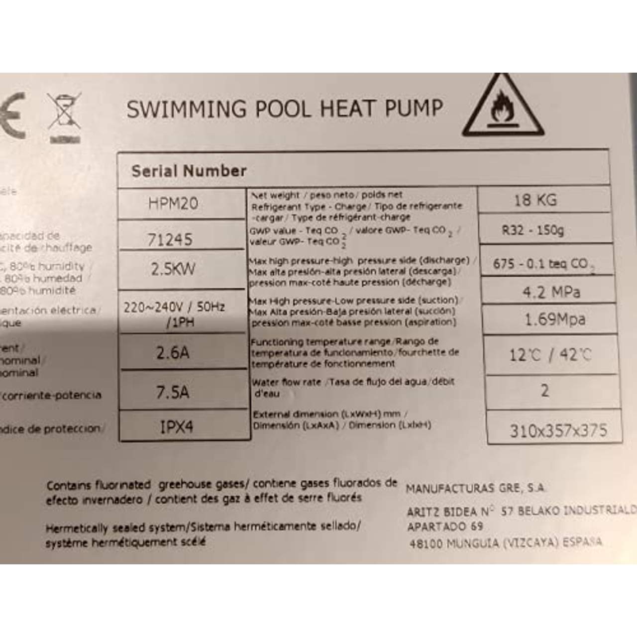 Gre HPM30 Mini-Wärmepumpe für Aufbau-Pool bis zu 30 m3