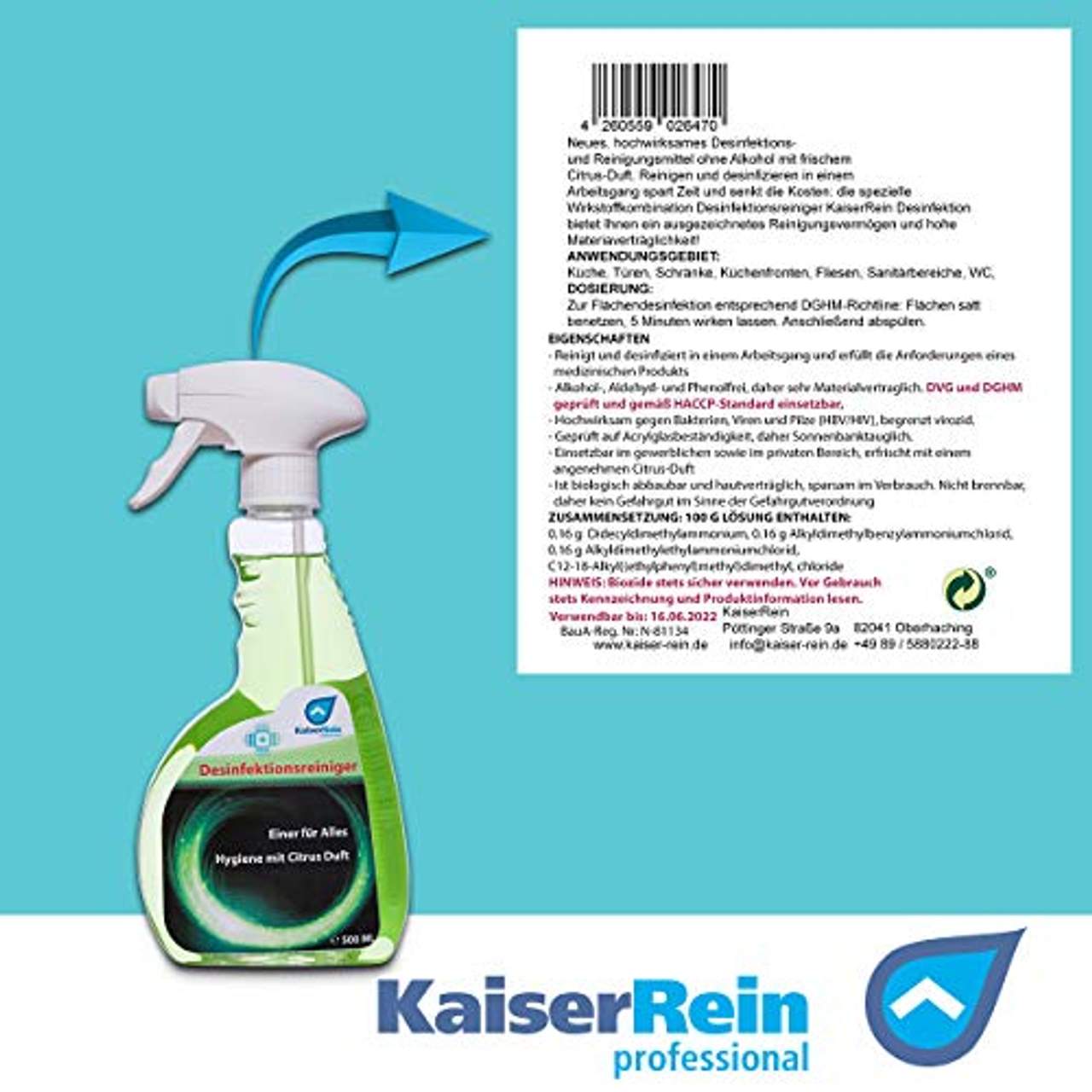 KaiserRein Desinfektionsreiniger 3 x 0,5 L Desinfekions-Spray Desinfektionsmittel