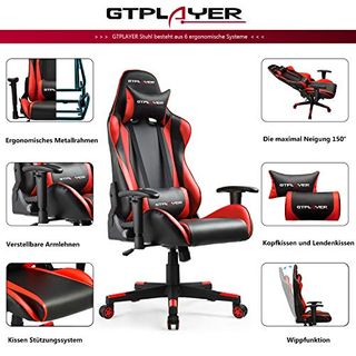 Rot GTPLAYER Gaming Stuhl Bürostuhl Gamer Ergonomischer