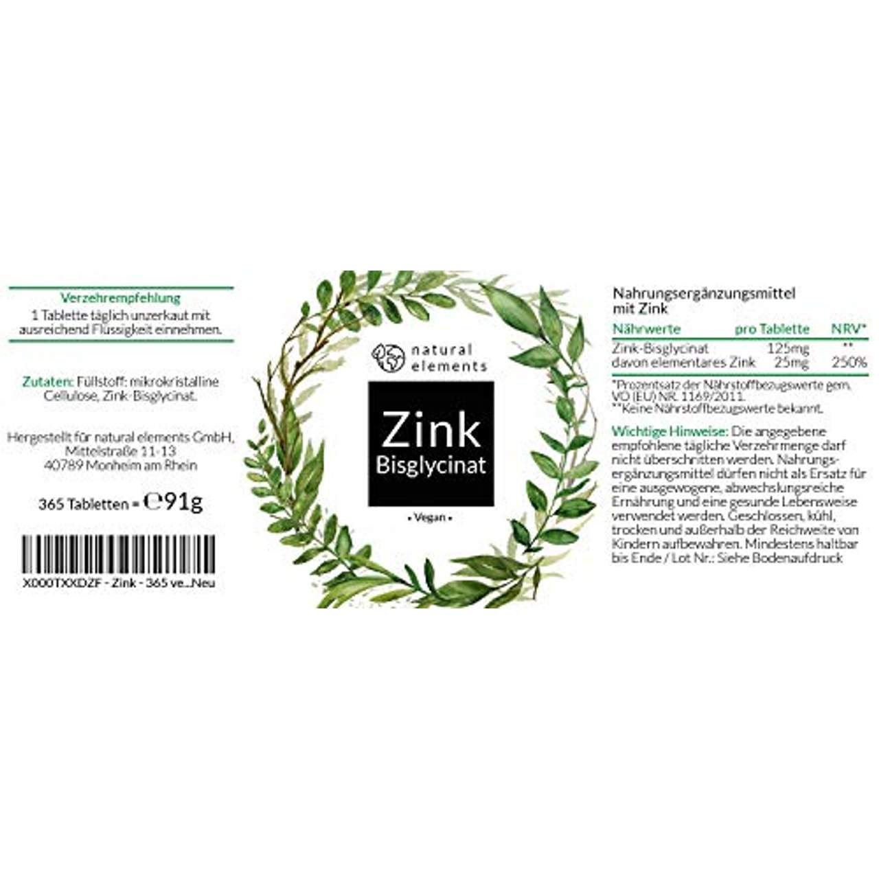 natural elements Zink 25mg