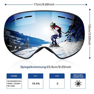 Outdoor-Sport Snowboard-Schutzbrillen mit Anti-Nebel UV-Schutz Austauschbare sphärische rahmenlose Linse Winddicht für Motorrad Skifahren Skaten FYLINA Skibrille Silber