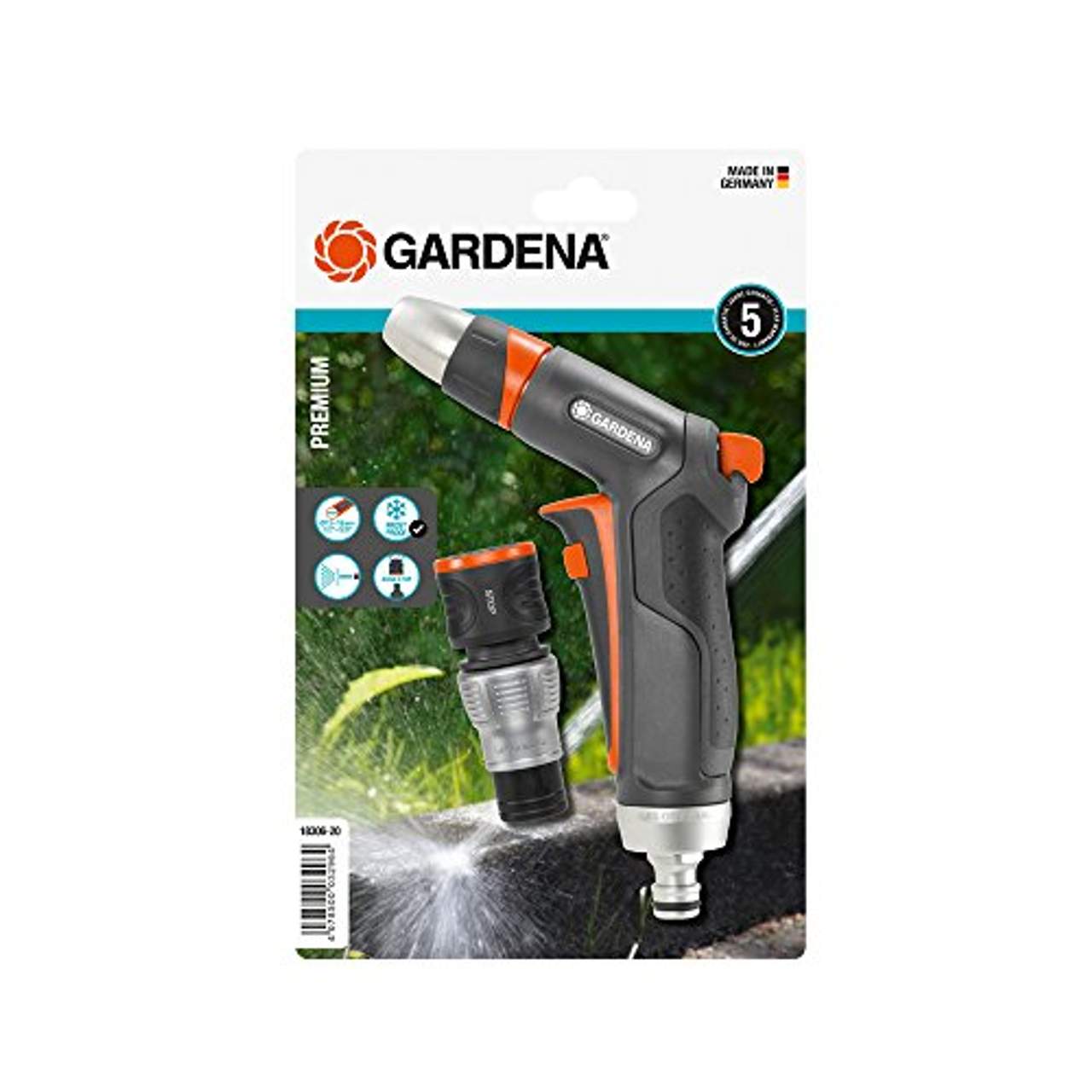 Gardena Premium Reinigungsspritzen-Set: Robuste Reinigungsspritze und Wasserstop-Anschlussstück