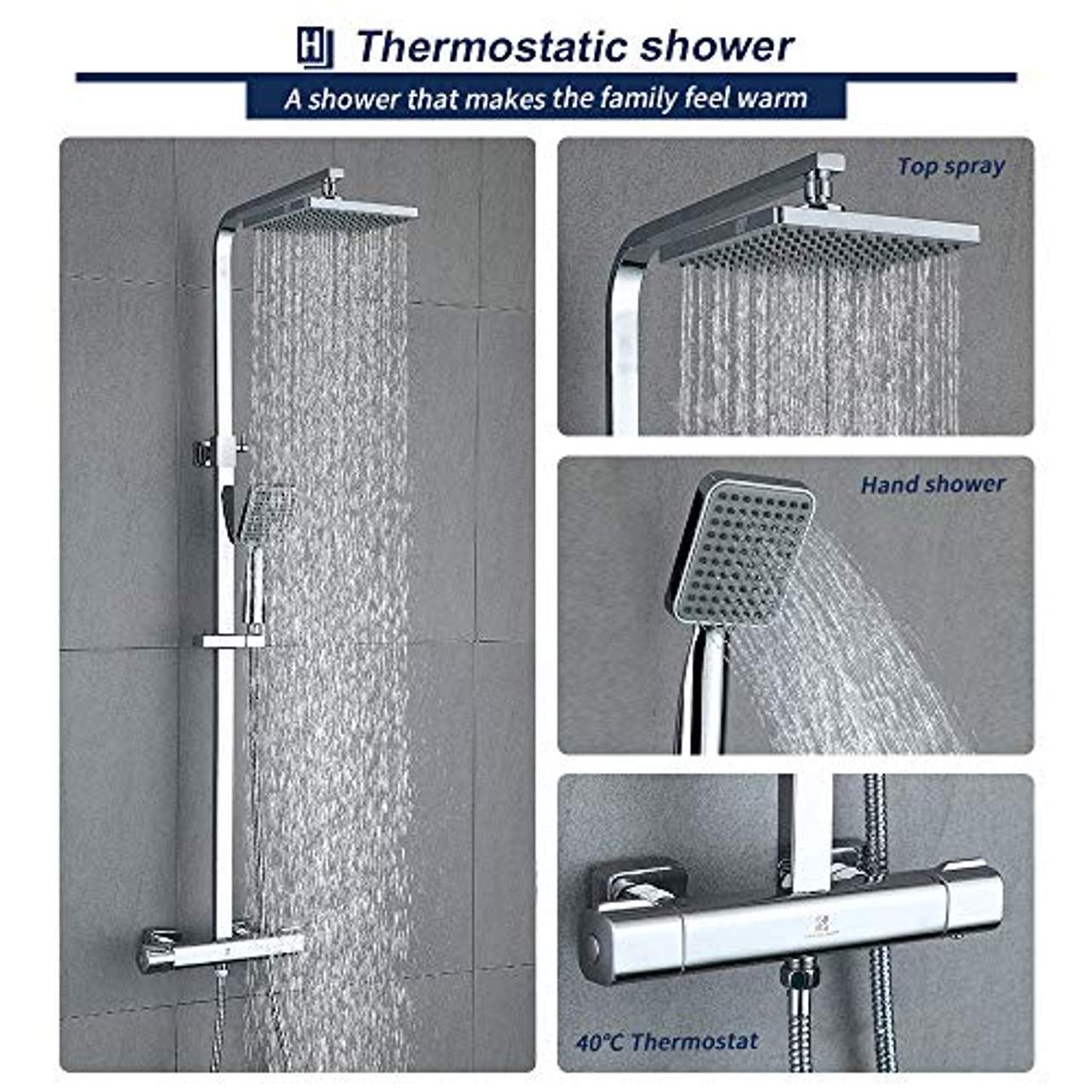 HOMELODY Duschsystem mit Thermostat Regendusche eckig Duscharmatur Duschset