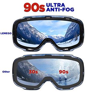 LEMEGO Skibrille Ski Goggles Snowboardbrille Doppel-Sphärisch Linse OTG UV-Schutz Anti-Fog Helmkompatible Schneebrille Verspiegelt mit Magnet-Wechselsystem Brille für Brillenträger Herren Damen
