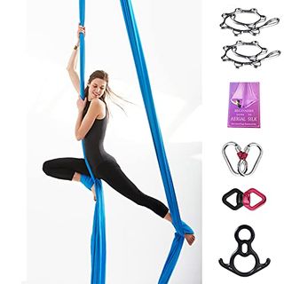 Yoga Trapez Premium Yoga Schaukel Set SAIVEN 10 m lange Aerial Silks Equipment L: 10 m x B: 2,8 m Yoga Starter Kit Aerial Yoga Hängematte Kit Aerial Dance Ausrüstung
