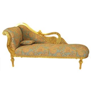 Casa Padrino Barock Chaiselongue Antik Gold-Türkis-Rot Muster