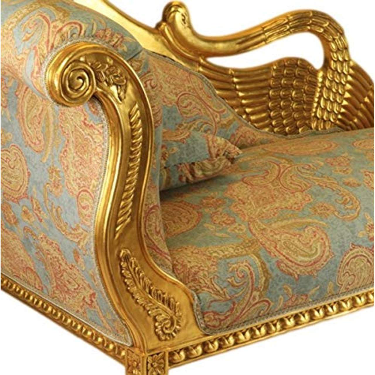 Casa Padrino Barock Chaiselongue Antik Gold-Türkis-Rot Muster