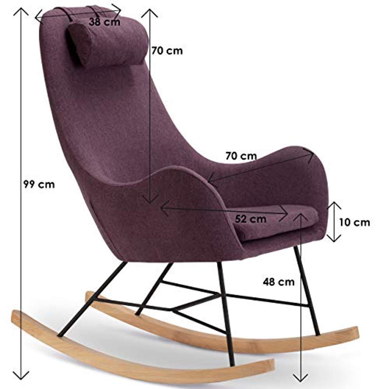 SalesFever Schaukelstuhl Sessel mit Armlehnen und Stoff bezogen Rocha Lila