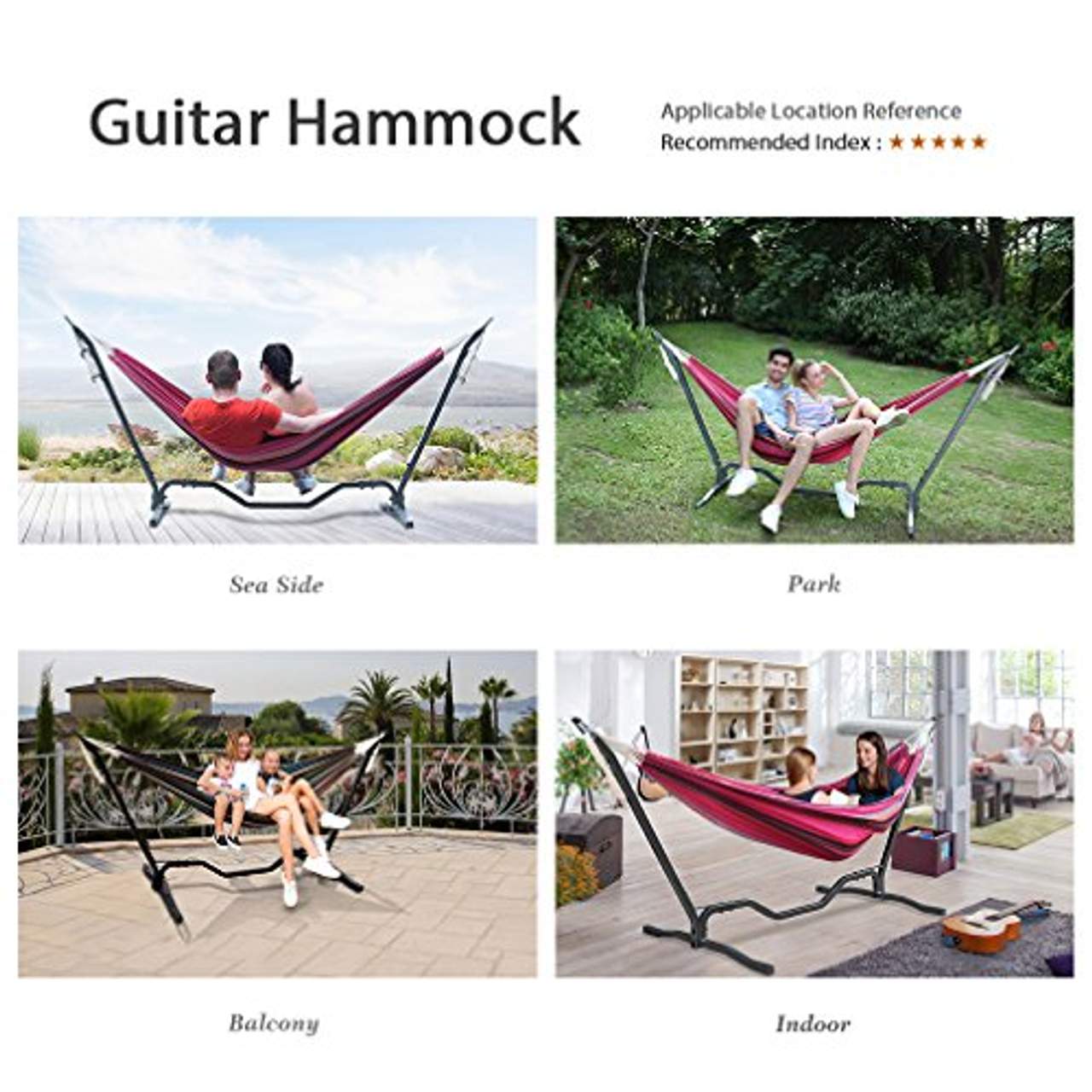 Holifine Gitarre Design 200x150cm TÜV Mehrpersonen Hängematte Hammock