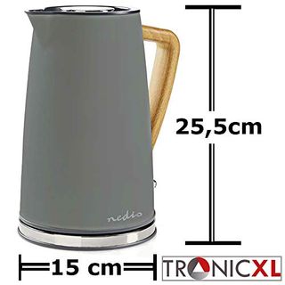TronicXL Design Wasserkocher Holz Griff 1,7 l Soft-Touch Antikalk-Filter