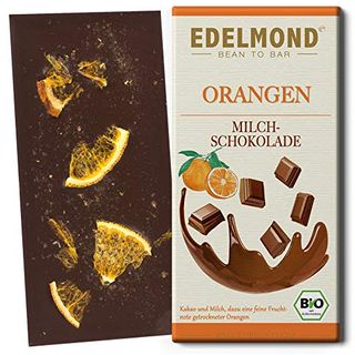 Edelmond Bio Orangen Milchschokolade aus gewalzten Kakaobohnen und Orangen