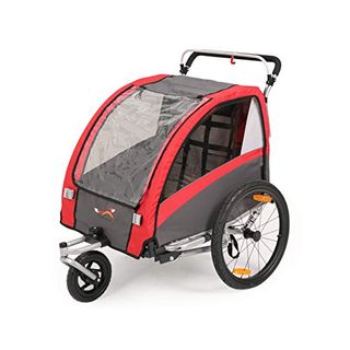 Fiximaster 360° Drehbar Kinder Fahrradanhänger Transportwagen Kinderwagen Zweisitzer Baby Kinder mit Griffbremse und Radschutz BT502 